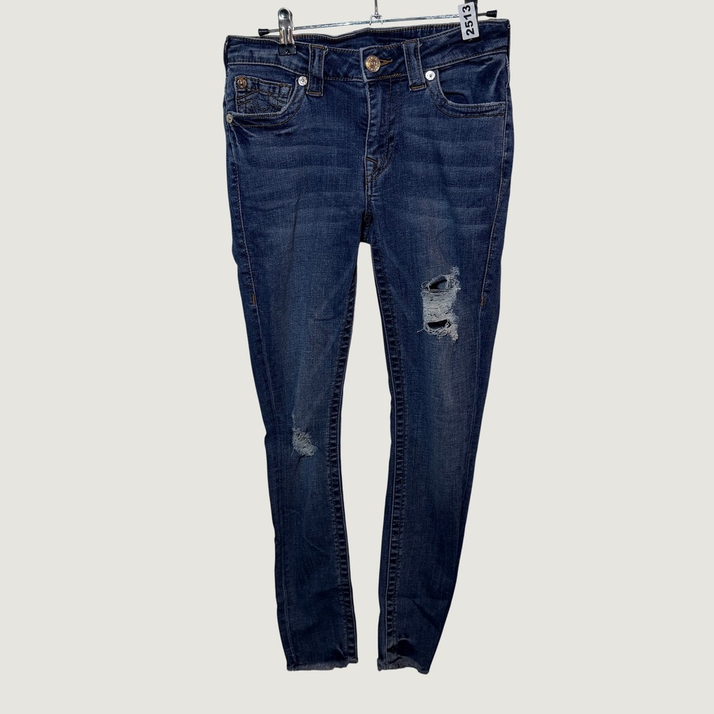 True Religion Jennie Curvy Skinny Jeans Womens 27 Blue Distressed Mid Rise Denim